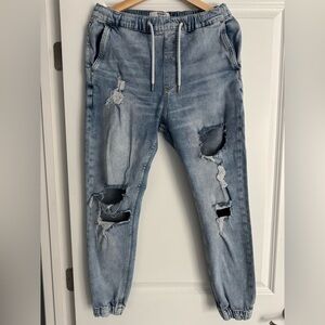 BERSHKA Men's Distressed Blue Jeans